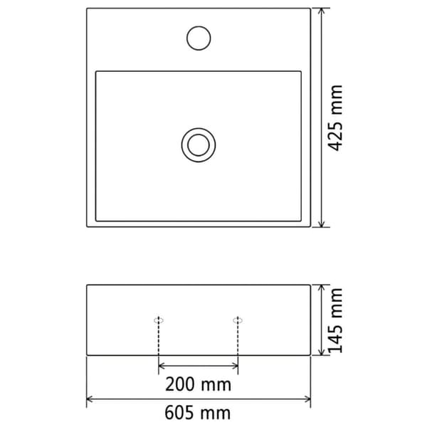 Badeværelsesvaske - Living håndvask med hul til vandhane keramik 60,5x42,5x14,5 cm hvid