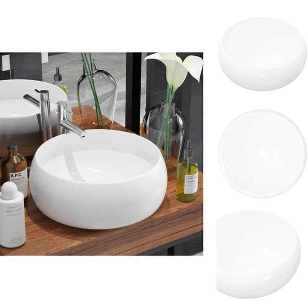 Badeværelsesvaske - Living håndvask rund keramik hvid 40 x 15 cm