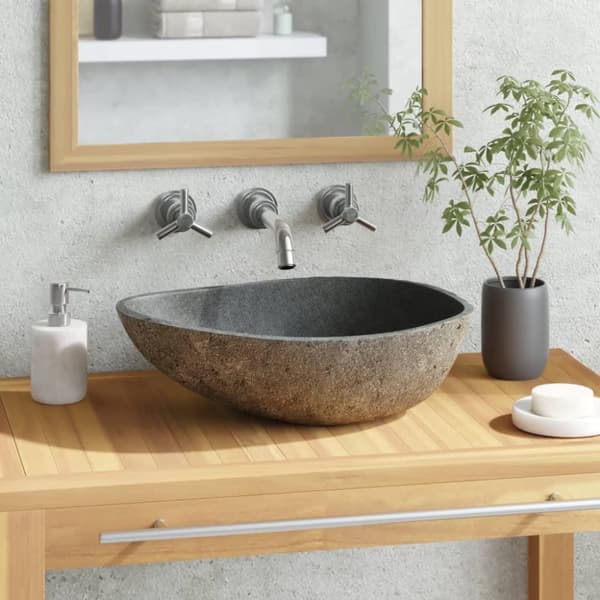 Badeværelsesvaske - Living håndvask 37-46 cm oval flodsten