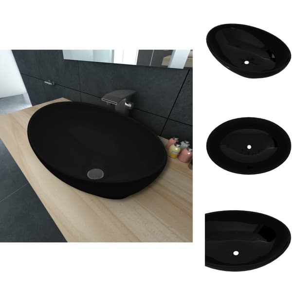 Badeværelsesvaske - Living keramisk luksushåndvask oval sort 40 x 33 cm