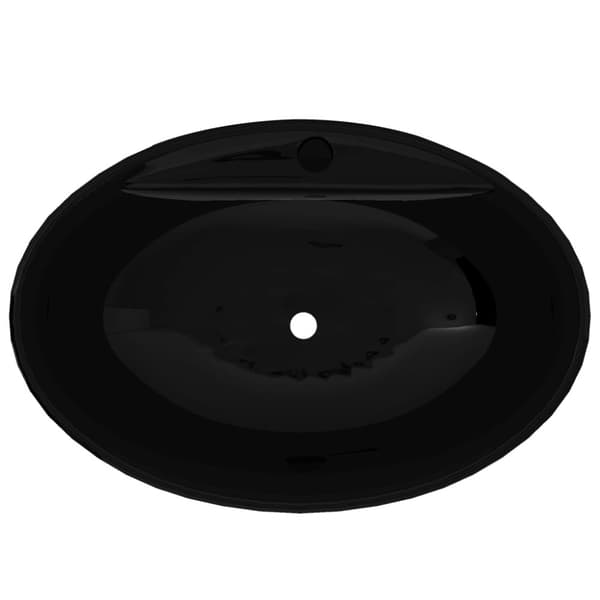 Badeværelsesvaske - Keramisk badeværelsesvask basin vandhane/overfyldningshul sort oval