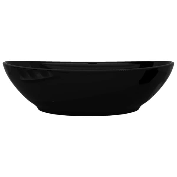 Badeværelsesvaske - Keramisk badeværelsesvask basin vandhane/overfyldningshul sort oval