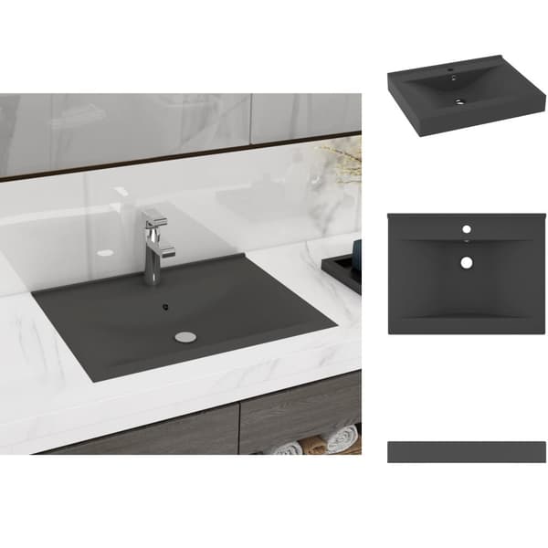 Badeværelsesvaske - Living luksuriøs håndvask vandhanehul 60x46 cm keramik mat mørkegrå
