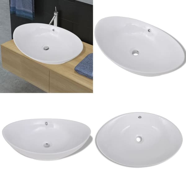 Håndvask keramisk oval med overløb 59 x 38,5 cm -  - Home & Living