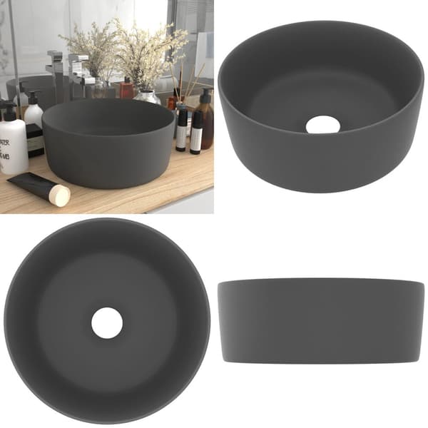 Luksuriøs håndvask 40x15 cm rund keramik mat mørkegrå - Luksuriøs Håndvask - Luksuriøse Håndvaske - Home & Living