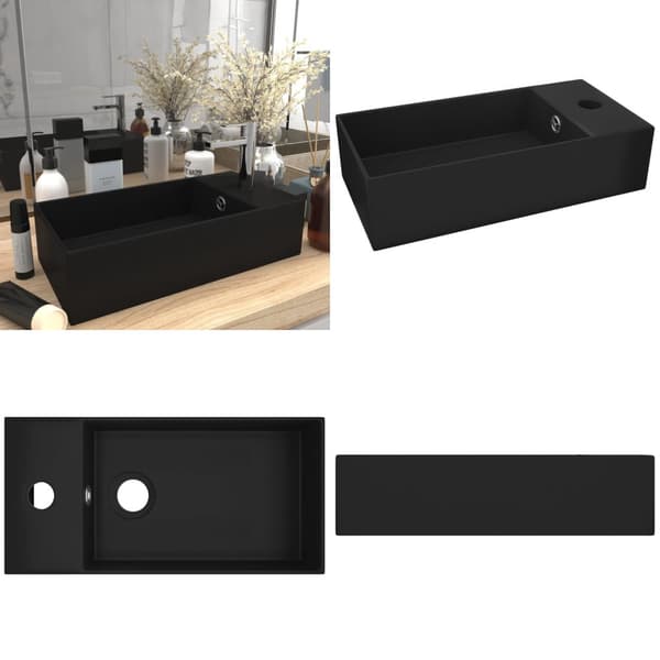 Håndvask med overløb til badeværelse keramisk mat sort - Badeværelsesvask - Badeværelsesvaske - Home & Living