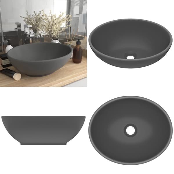 Luksuriøs håndvask 40x33 cm keramisk oval mat mørkegrå - Luksuriøs Håndvask - Luksuriøse Håndvaske - Home & Living