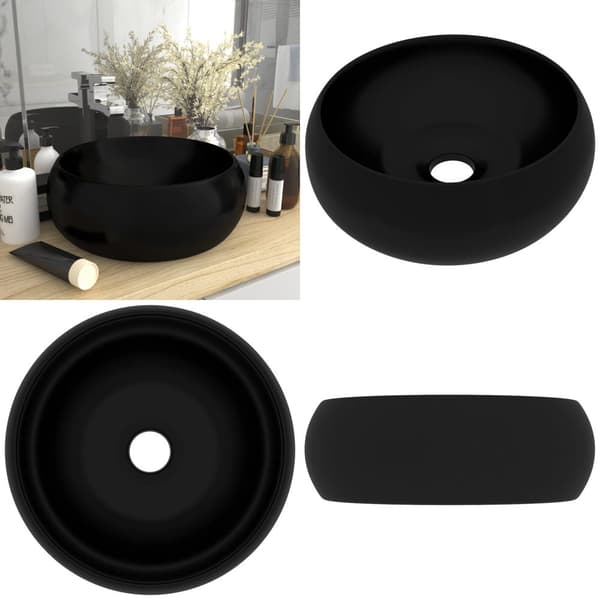 Luksuriøs håndvask 40x15 cm rund keramik mat sort - Luksuriøs Håndvask - Luksuriøse Håndvaske - Home & Living