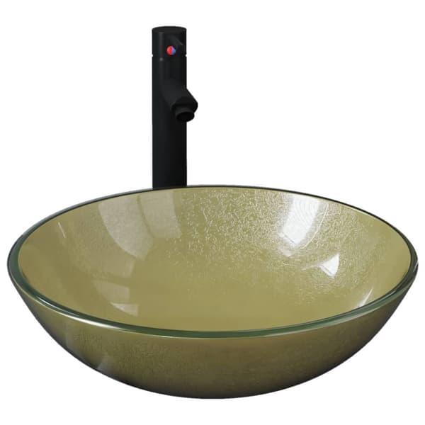 Handfat med kran och bottenventil guld härdat glas - Handfat - Tvättställ - Home & Living