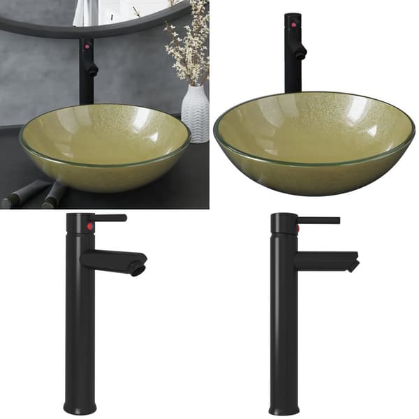 Handfat med kran och bottenventil guld härdat glas - Handfat - Tvättställ - Home & Living