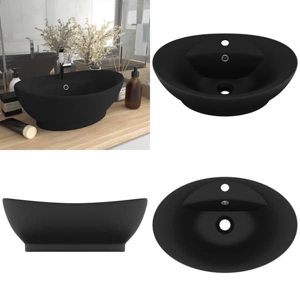 Ylellinen pesuallas ovaali matta musta 58,5x39 cm keraami - Pesuallas - Pesualtaat - Home & Living