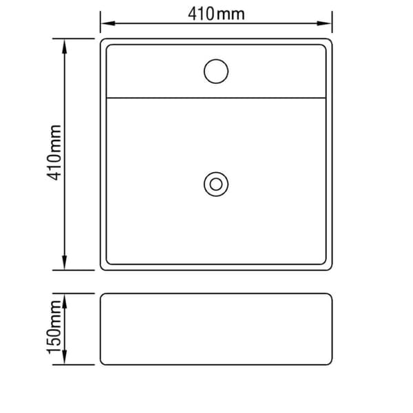 Keramisk firkantet håndvask m. Overløb og hul til hane 41 x 41 cm - - Home & Living
