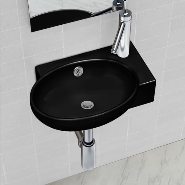Keramisk vask overløb/hanehul rund sort - Vask - Vaske - Home & Living