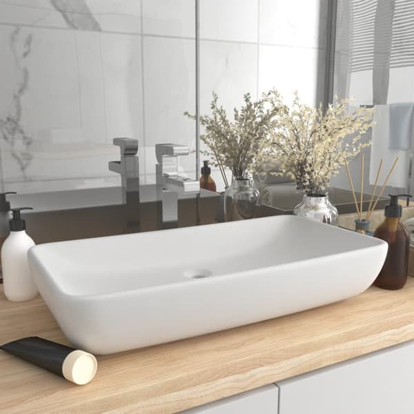 Luksuriøs håndvask 71x38 cm rektangulær keramik mat hvid - Luksuriøs Håndvask - Luksuriøse Håndvaske - Home & Living