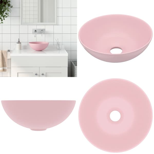 Keramisk håndvask til badeværelse rund mat pink - Badeværelsesvask - Badeværelsesvaske - Home & Living