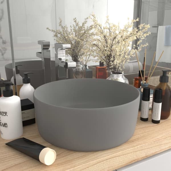 Luksuriøs håndvask 40x15 cm rund keramik mat lysegrå - Luksuriøs Håndvask - Luksuriøse Håndvaske - Home & Living