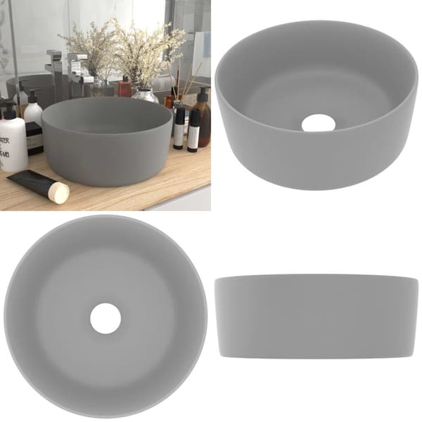 Luksuriøs håndvask 40x15 cm rund keramik mat lysegrå - Luksuriøs Håndvask - Luksuriøse Håndvaske - Home & Living
