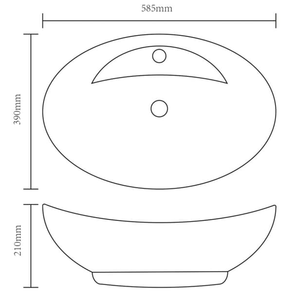 Keramisk badeværelsesvask basin vandhane/overfyldningshul sort oval -  - Home & Living