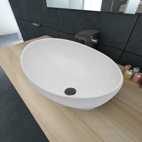 Keramisk luksushåndvask oval hvid 40 x 33 cm -  - Home & Living