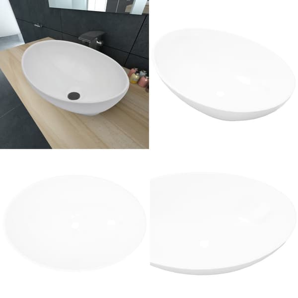 Keramisk luksushåndvask oval hvid 40 x 33 cm -  - Home & Living