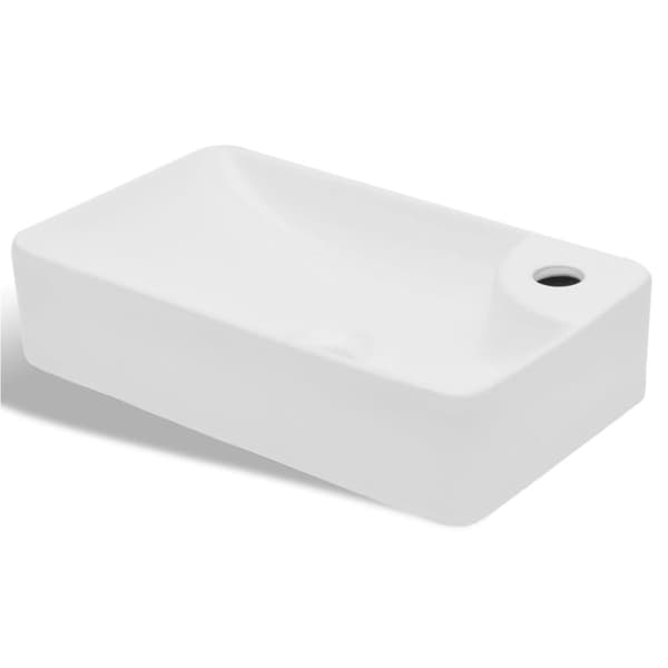 Keramisk badeværelsesvask basin med vandhanehul hvid -  - Home & Living