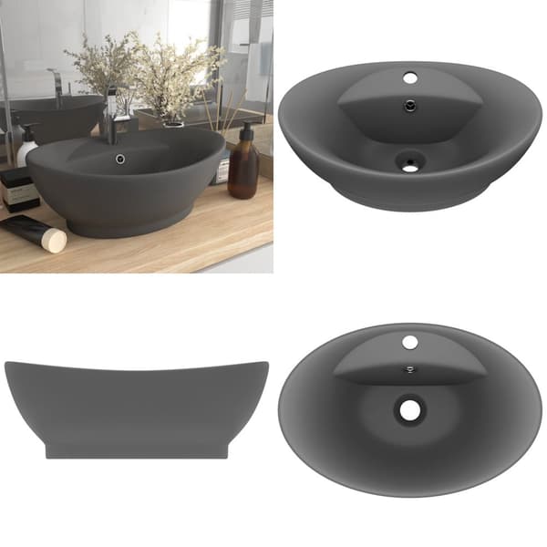 Luksuriøs håndvask overløb 58,5x39 cm keramik oval mat mørkegrå - Luksuriøs Håndvask - Luksuriøse Håndvaske - Home & Living