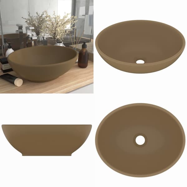 Luksuriøs håndvask 40x33 cm keramisk oval mat cremefarvet - Luksuriøs Håndvask - Luksuriøse Håndvaske - Home & Living