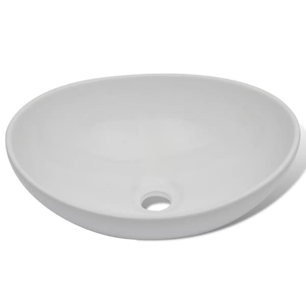 Badeværelseshåndvask med blandingsbatteri keramik oval hvid - Vask Og Hane - Vaske Og Haner - Home & Living