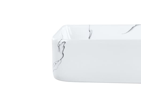 Håndvask til badeværelse med hvid keramisk marmoreffekt rektangulær 61 x 35 cm glamourøs stil