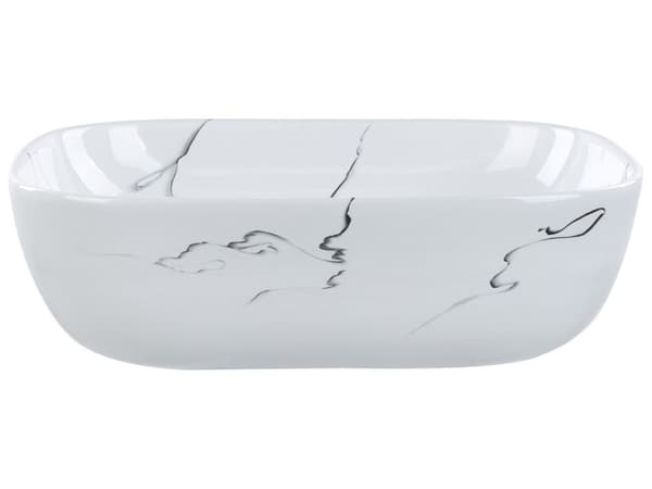 Håndvask til badeværelse med hvid keramisk marmoreffekt rektangulær 47 x 34 cm glamourøs stil
