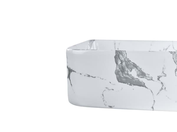 Håndvask til badeværelse, hvid keramisk marmoreffekt, rektangulær 62 x 35 cm, moderne stil