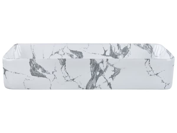 Håndvask til badeværelse, hvid keramisk marmoreffekt, rektangulær 62 x 35 cm, moderne stil