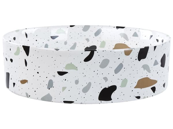 Håndvask hvid keramik ⌀ 40 x 10 cm terrazzomønster rund med prop moderne retrostil