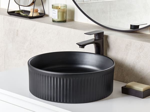 mat finish Badeværelsesvask i sort keramik ø 37 cm mat rundt moderne stil badeværelse