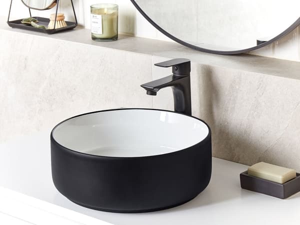 Sort og hvid keramisk håndvask ⌀ 36 cm blank finish badeværelse