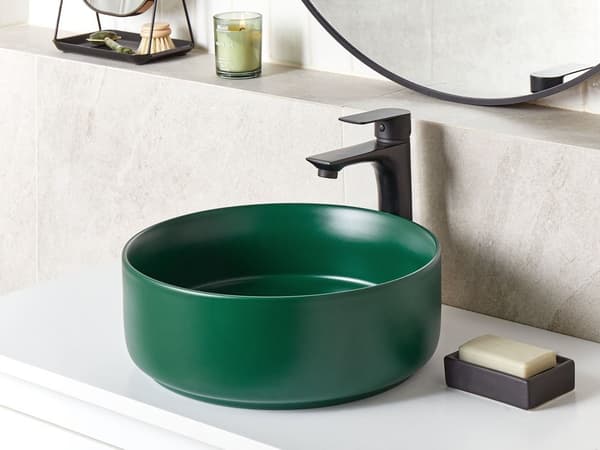 Badeværelse håndvask bordplade grøn keramik 37 cm rund moderne design badeværelseshåndvask