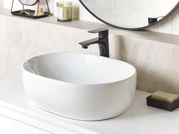 Håndvask badeværelse bordplade hvid glans keramik 48 x 34 cm oval klassisk badeværelse