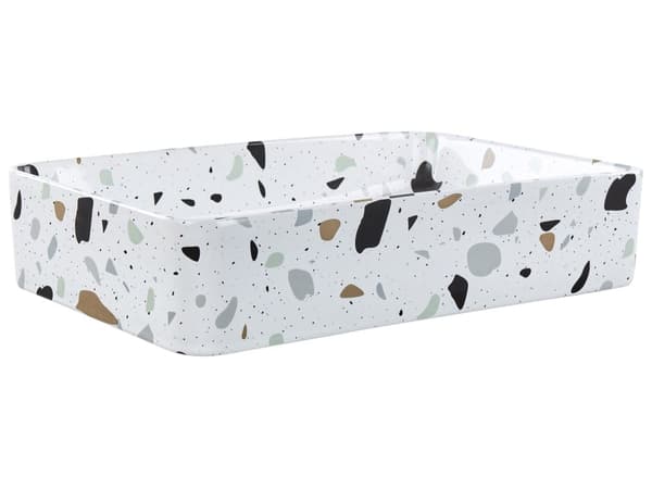 Pesuallas valkoinen keraaminen 51 x 34 x 11 cm terrazzo-kuvio suorakulmio tulpalla moderni retro tyyli