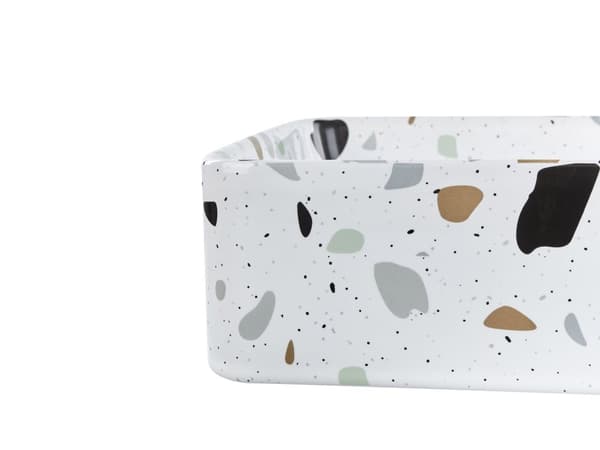 Pesuallas valkoinen keraaminen 51 x 34 x 11 cm terrazzo-kuvio suorakulmio tulpalla moderni retro tyyli