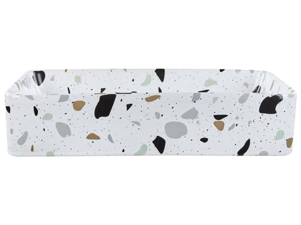 Pesuallas valkoinen keraaminen 51 x 34 x 11 cm terrazzo-kuvio suorakulmio tulpalla moderni retro tyyli