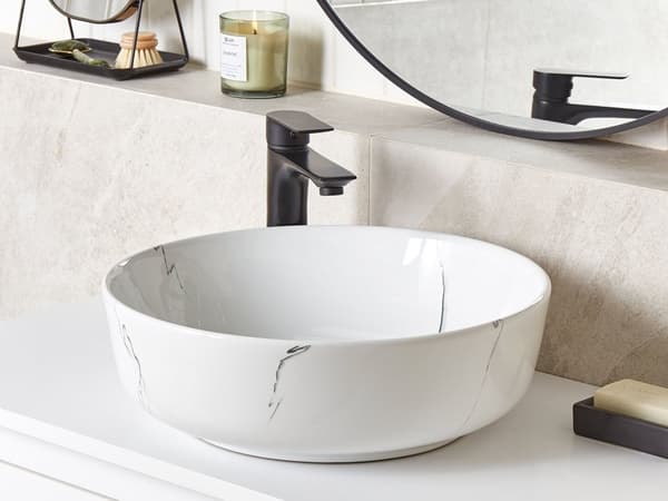 Allas valkoinen keraaminen 42 cm pyöreä marmori kuvio ylellinen moderni tyyli