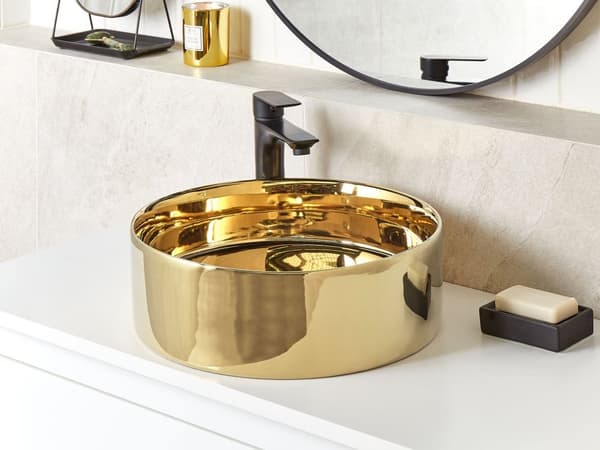 Pesuallas kulta keraaminen 40 cm halkaisija kiiltävä matta pyöreä kylpyhuoneen glamour tyyli