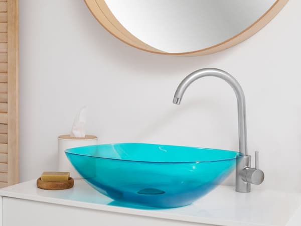 Tvättställ för Bänkskiva Turkos Hård Yta 34 x 36 cm Halvtransparent Handfat för Badrum