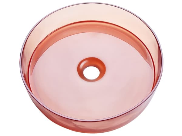 Handfat Tvättställ Röd Halvgenomskinlig Solid Yta 36 cm Rund Badrum