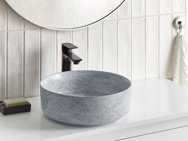 Baderomsvask Benkeplate Grå Keramikk 37 cm Rund Moderne Design