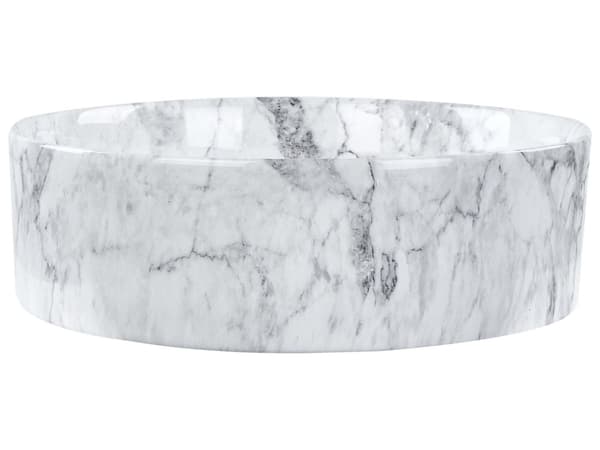 Servant med Benkeplate Hvit Keramisk Servant med Marmoreffekt 40 cm Matt Rund Baderomsvask
