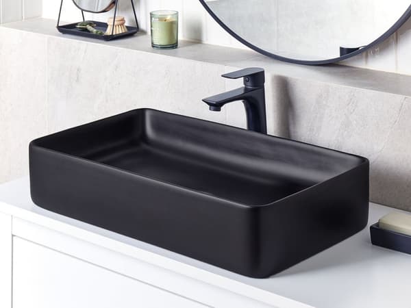 Servant med Benkeplate Svart Blank Finish Keramisk 61 x 35 cm Rektangulær Baderomsvask
