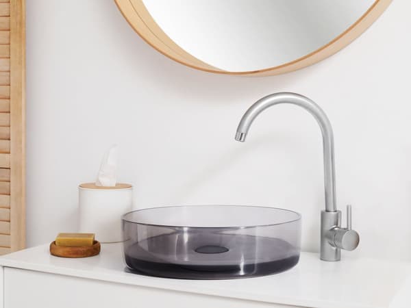 Benkeplate Servant Svart Gjennomsiktig Solid Overflate 360 mm Rund Baderomsservant