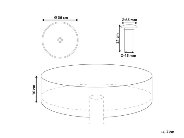 Benkeplatevask Blå Solid Surface 360 mm halvtransparent, rund baderomsservant med gul overflate