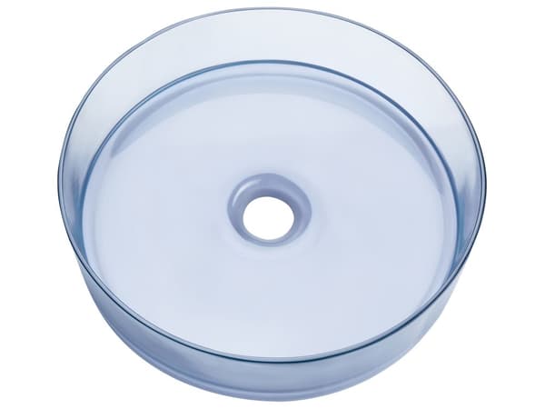 Benkeplatevask Blå Solid Surface 360 mm halvtransparent, rund baderomsservant med gul overflate